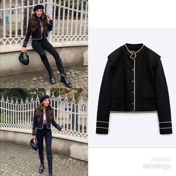 ZARA CROPPED JACKET WITH GOLD DETAILS - Picture 1 of 13